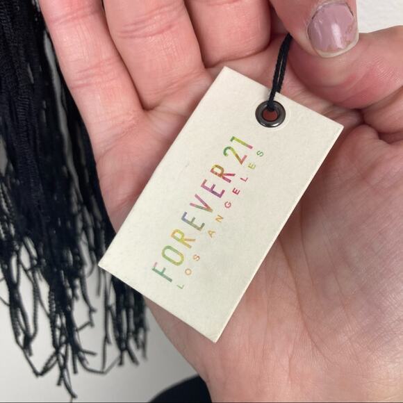 Forever 21 Los Angeles Black Fringe Open Knit Tank Top Sz S - Picture 3 of 5